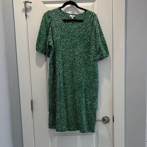 J. Jill Green Sheath Dress with Puff Sleeves